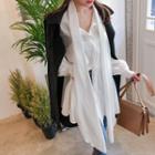 Set: Tie-neck Bishop-sleeve Satin Blouse + Camisole