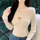 Long-sleeve Cutout Fitted Knit Top