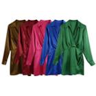 Long-sleeve Open Collar Satin Mini Shirt Dress
