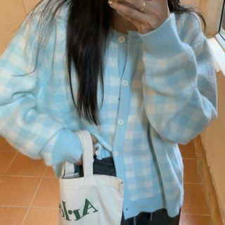 Long-sleeve Plaid Loose Fit Cardigan