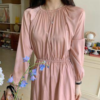Long-sleeve Shirred Dress Mauve Pink - One Size