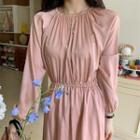 Long-sleeve Shirred Dress Mauve Pink - One Size
