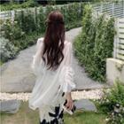 Long-sleeve Drawstring Sheer Blouse White - One Size