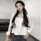 Long-sleeve Square Neck Lace-up Top