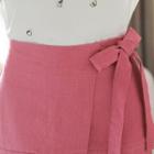 Band-waist Wrap-front Linen Mini Skirt