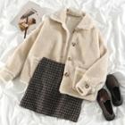 Fleece Loose-fit Jacket / Check Mini Skirt