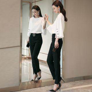 Set : Slit 3/4-sleeve Top + Skinny Pants