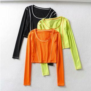 Long-sleeve U-neck Cropped T-shirt