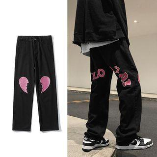 Heart Lettering Wide Leg Jeans