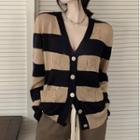 Striped Pointelle Knit Cardigan / Drawstring Wide-leg Pants