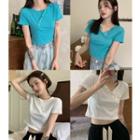 Plain Short-sleeve Buttons T-shirt