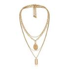 Set: Alloy Embossed Rose Pendant Necklace + Choker 0385 - Gold - One Size