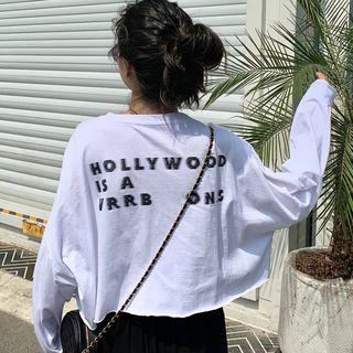 Letter-back Cropped Long-sleeve T-shirt
