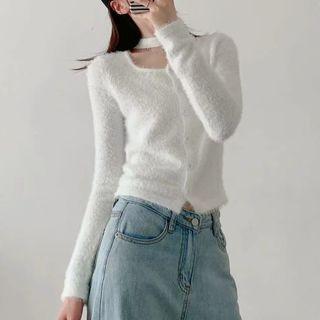 Fluffy Cutout Cardigan