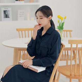 Epaulet Long Shirtdress & Sash