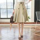 Button-trim A-line Skirt With Belt