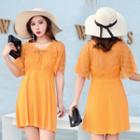 Elbow-sleeve Lace Panel Swimdress