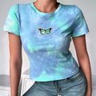 Short-sleeve Tie Dye Butterfly Embroidered T-shirt