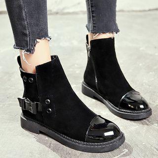 Faux Suede Belted Buckle Ankle Boots