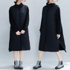 Turtle-neck Fleece-lined Midi Dress Black - One Size