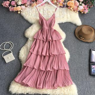 Spaghetti Strap Layered Maxi A-line Dress