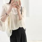 Square-neck Plain Lace Oversize Blouse White - One Size