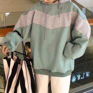 Long-sleeve Color-block Loose-fit Hoodie