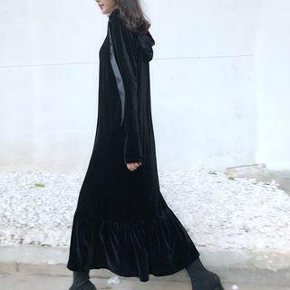 Plain Loose-fit Velvet Hooded Dress