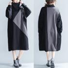 Colored Panel Midi Sweatshirt Dress Black & Dark Gray - One Size