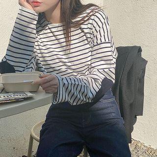 Plus Size Elbow-patched Stripe T-shirt