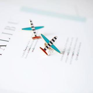 Plane Brooch 1 Pcs - Blue & Red & Black & White - One Size
