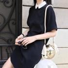 Short-sleeve Color-block Lapel A-line Dress