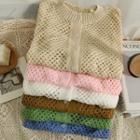 Open-knit Crew-neck Cardigan In 6 Colors