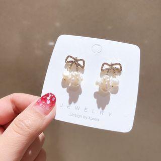Bow Faux Pearl Drop Earring 1 Pair - Gold - One Size