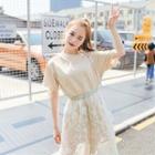 Set: Short-sleeve Long T-shirt + Lace Skirt