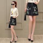 Floral Embroidered Tie-waist A-line Mini Skirt