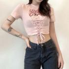 Short-sleeve Lettering Lace-up Crop Top