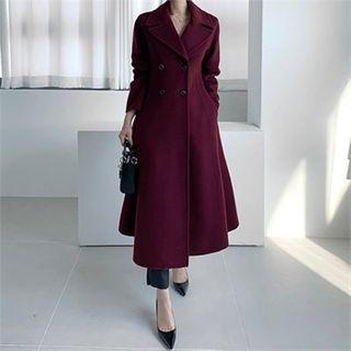 Double-breasted Wool Blend Maxi Coatdress