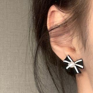 Bow Glaze Faux Pearl Earring