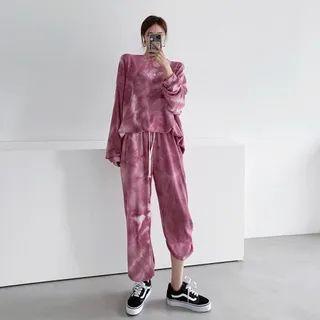 Set: Loose-fit Dyed Top + Jogger Pants
