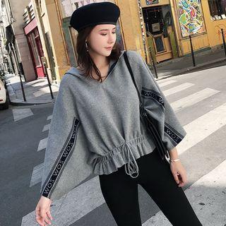 Set: Lettering Drawstring Hoodie + Skinny Knit Pants