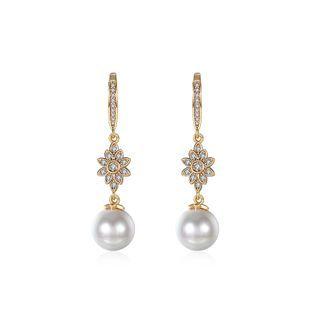 Elegant Golden Flower Earrings With Fashion Pearls And Austrian Element Crystals(undefine) Golden - One Size