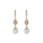 Elegant Golden Flower Earrings With Fashion Pearls And Austrian Element Crystals(undefine) Golden - One Size