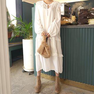 Lace-collar Frilled Long Dress