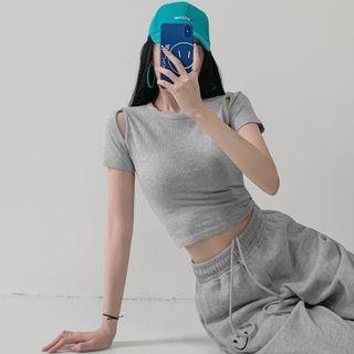 Cutout-shoulder Crop T-shirt In 5 Colors