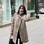 Buckled-neck Faux-suede Coat Cocoa - One Size