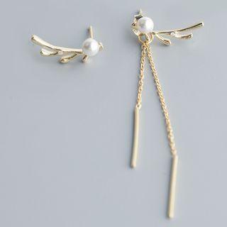 Faux Pearl Deer Dangle Earring 1 Pair - S925 Silver - Gold - One Size