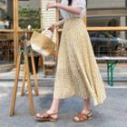 Floral Print Pleated Skirt Yellow - One Size