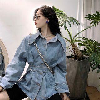 Tie Waist Denim Jacket Light Blue - One Size