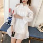 Pleated Cut Out Shoulder 3/4 Sleeve Dress
